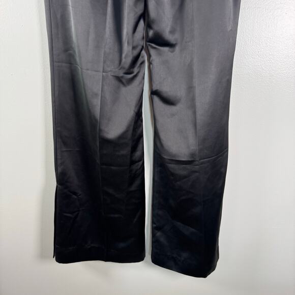 Jason Wu Black Silky Satin Wide Leg Slacks Trousers Pants Designer Size 6 - Picture 8 of 11